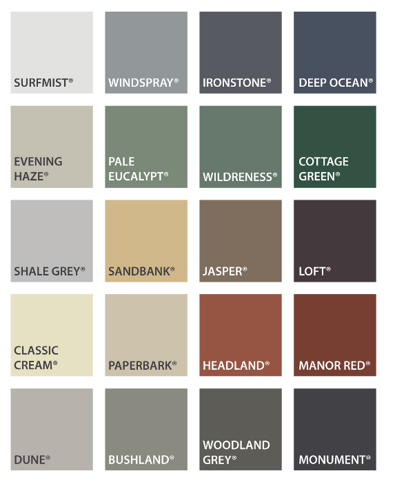 Colorbond Roofing Colour Chart Chart of Colorbond roofing colours